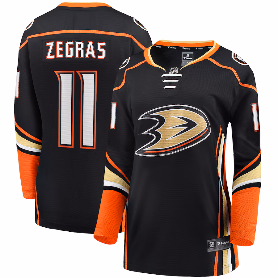 Women's Anaheim Ducks Trevor Zegras Fanatics Black Home Breakaway Player Jersey - SUjersey01