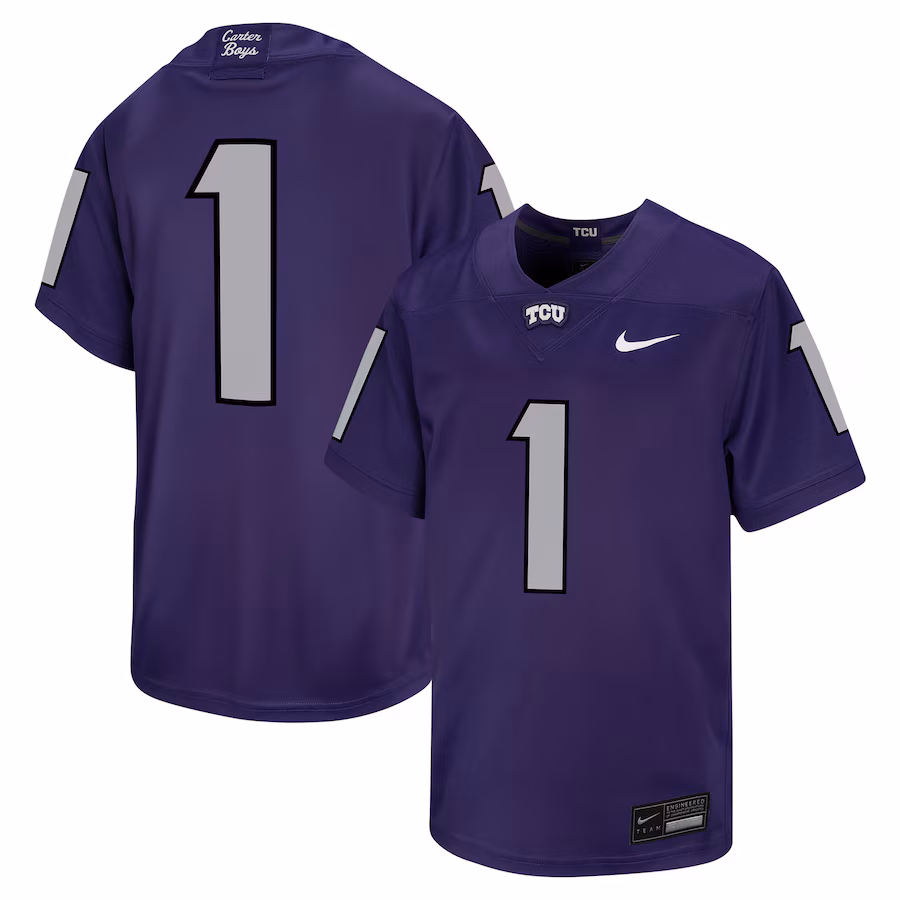 Youth Nike #1 Purple TCU Horned Frogs Untouchable Football Jersey - SUjersey01