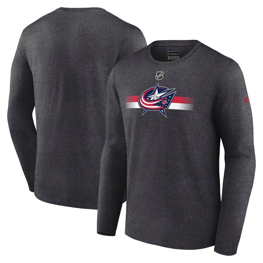 Men's Columbus Blue Jackets Fanatics Heather Charcoal Authentic Pro Secondary Long Sleeve T-Shirt - SUjersey01
