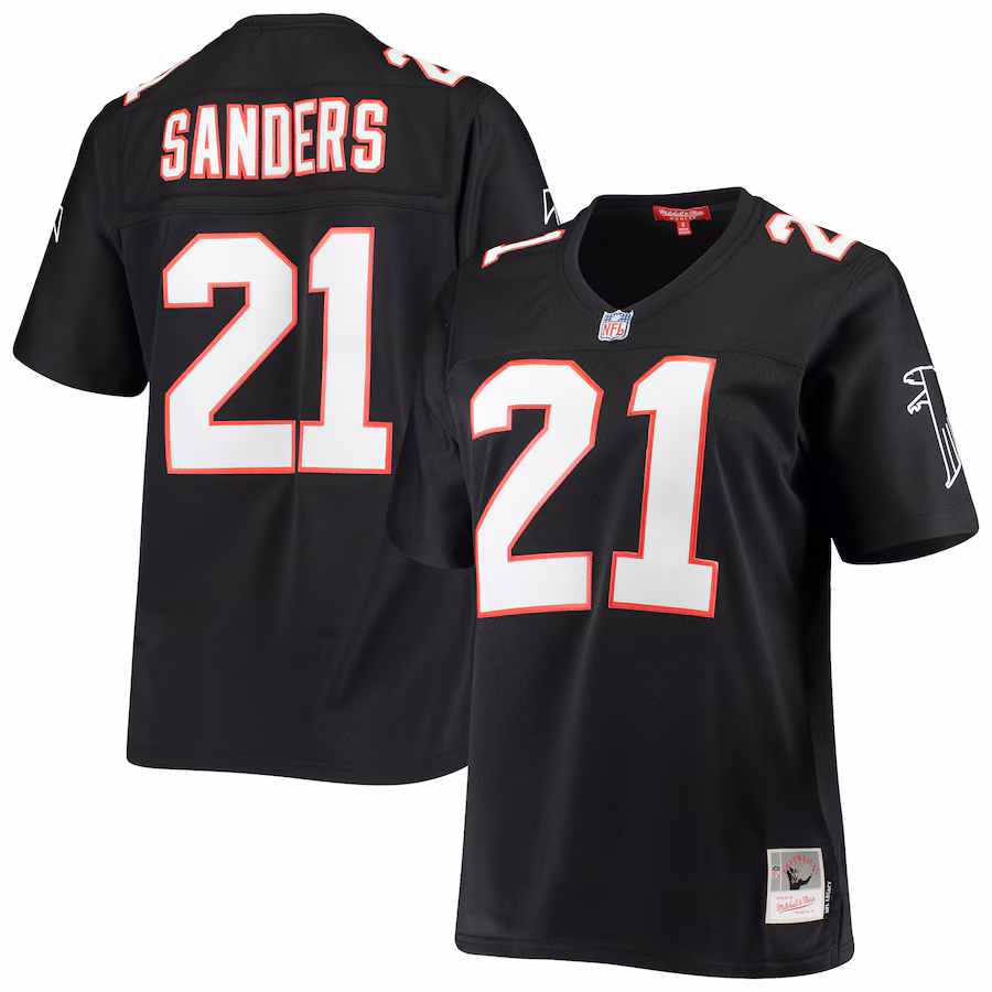 Women's Atlanta Falcons Deion Sanders Mitchell & Ness Black Legacy Replica Team Jersey - SUjersey01