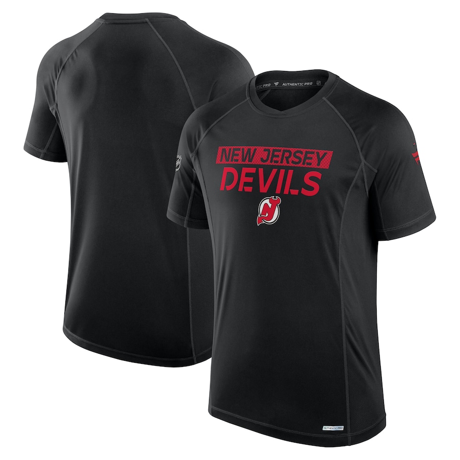Men's New Jersey Devils Fanatics Black Authentic Pro Rink Tech T-Shirt - SUjersey01