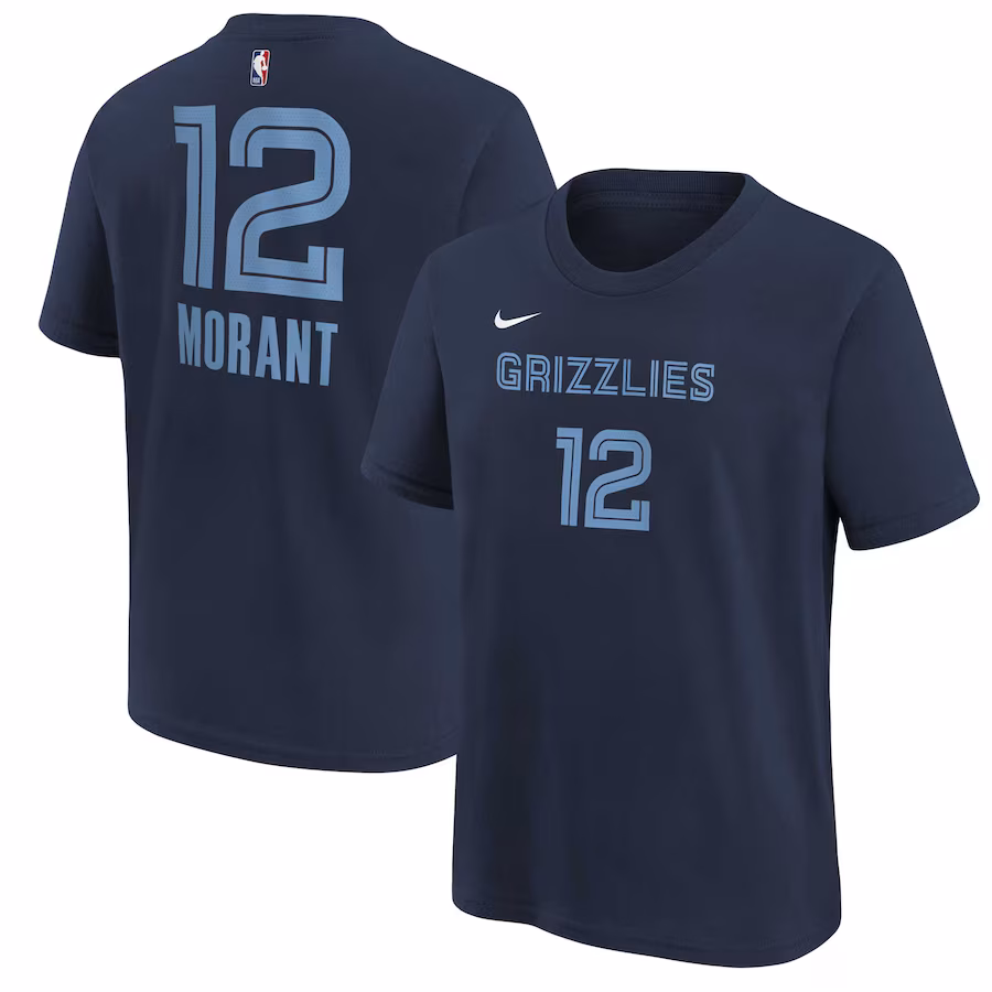 Youth Memphis Grizzlies Ja Morant Navy Icon Name & Number T-Shirt - SUjersey01