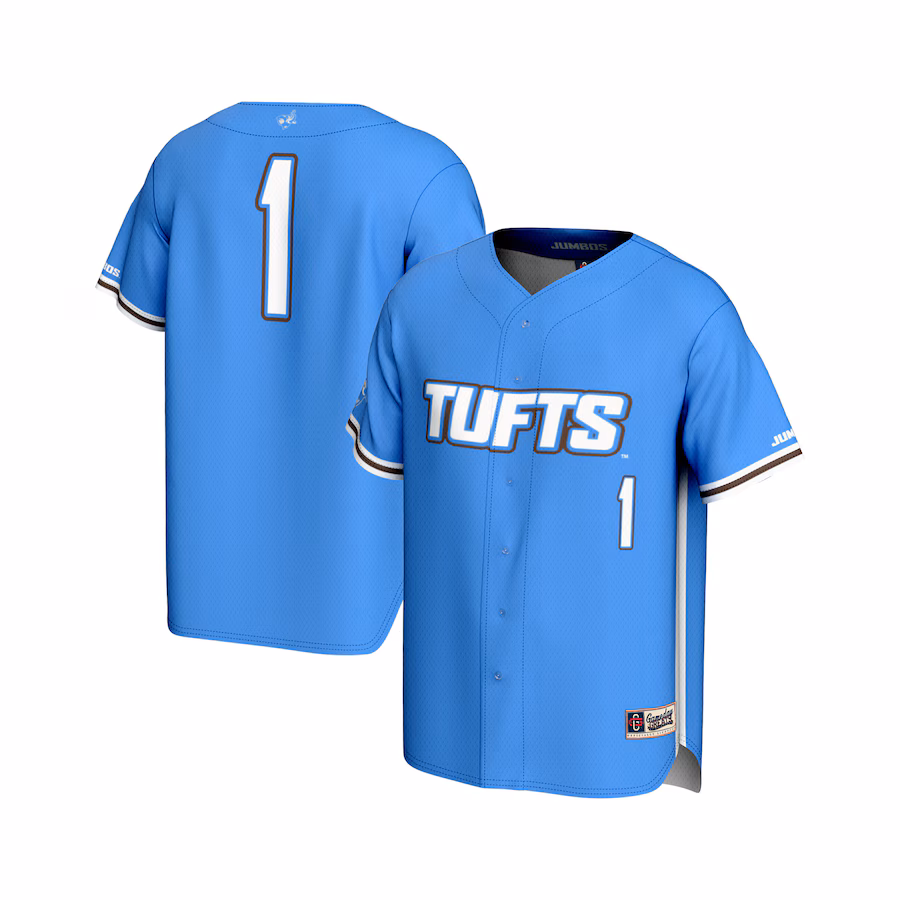Youth GameDay Greats  Light Blue #1 Tufts University Jumbos Lightweight Baseball Fashion Jersey - SUjersey01