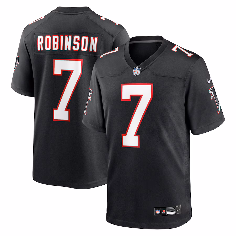 Men's Atlanta Falcons Bijan Robinson Nike Black 2023 NFL Draft First Round Pick Throwback Game Jersey - SUjersey01