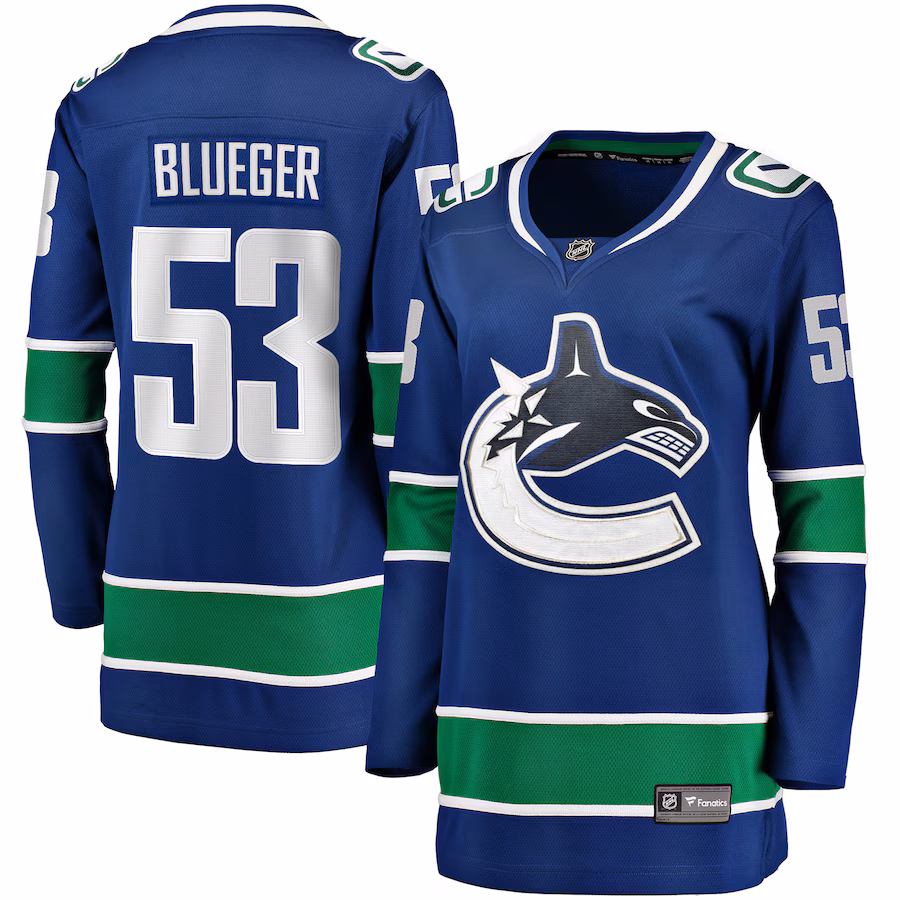 Women's Vancouver Canucks Teddy Blueger Fanatics Blue Home Breakaway Player Jersey - SUjersey01