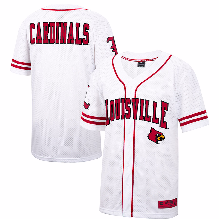 Louisville Cardinals Colosseum Free Spirited Mesh Button-Up Baseball Jersey - White - SUjersey01