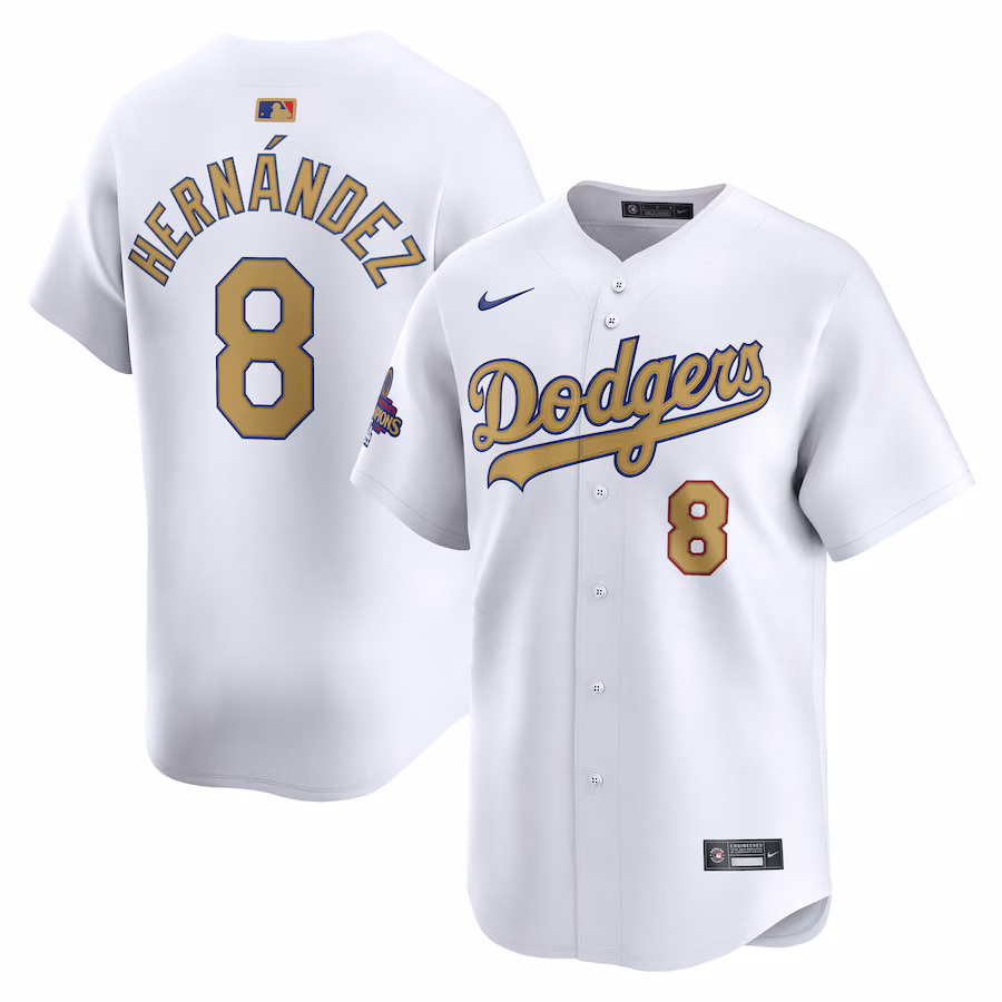 Men's Los Angeles Dodgers Enrique Hernández Nike White 2025 Gold Collection Limited Jersey - SUjersey01