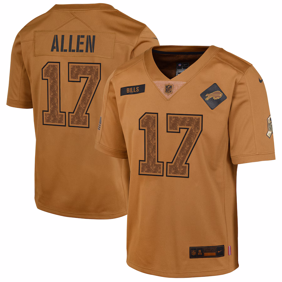 Youth Buffalo Bills Josh Allen Nike Brown 2023 Salute To Service Limited Jersey - SUjersey01