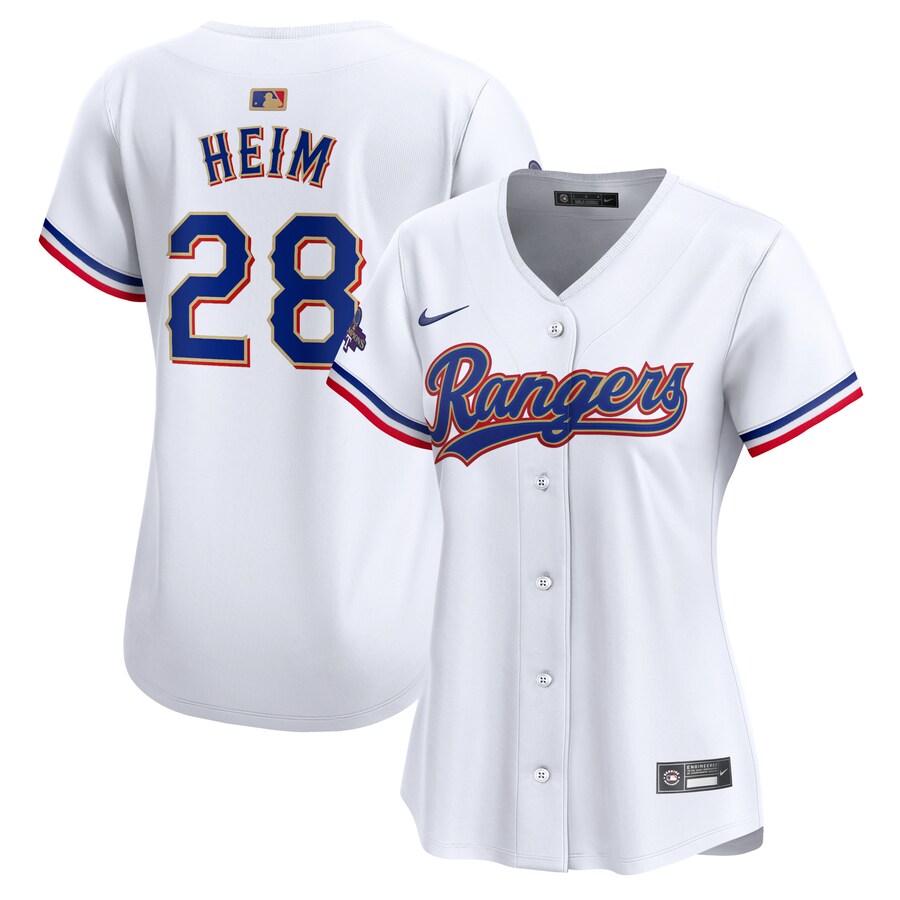 Women's Texas Rangers Jonah Heim Nike White 2024 Gold Collection Limited Player Jersey - SUjersey01