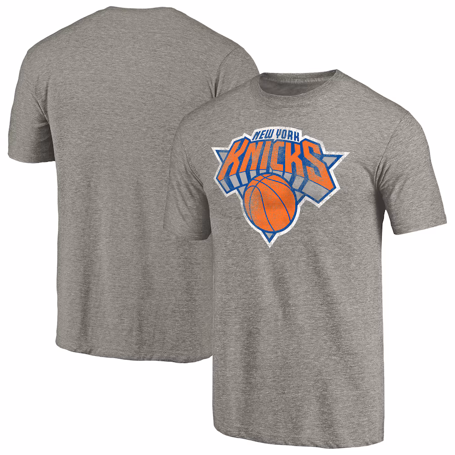 Men's New York Knicks Heather Gray Distressed Team Logo Tri-Blend T-Shirt - SUjersey01