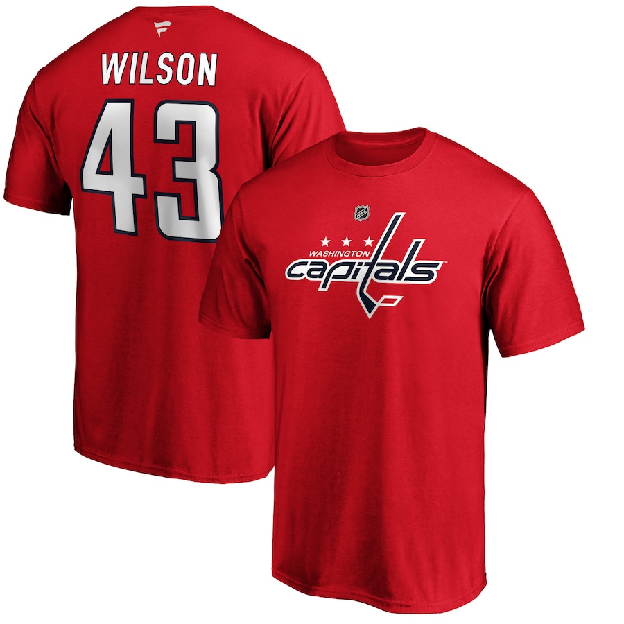Men's Washington Capitals Tom Wilson Fanatics Red Team Authentic Stack Name & Number T-Shirt - SUjersey01