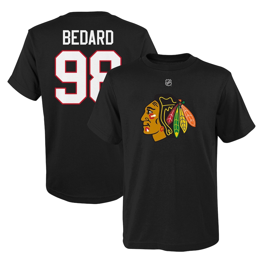 Youth Chicago Blackhawks Connor Bedard Black Player Name & Number T-Shirt - SUjersey01