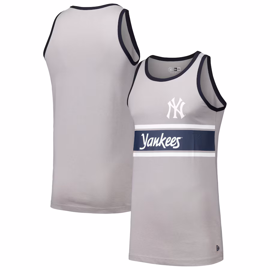 Men's New York Yankees New Era Gray Jersey Ringer Tank Top - SUjersey01