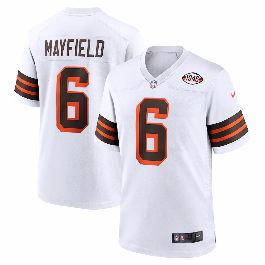 Men's Cleveland Browns Baker Mayfield Nike White 1946 Collection Alternate Game Jersey - SUjersey01
