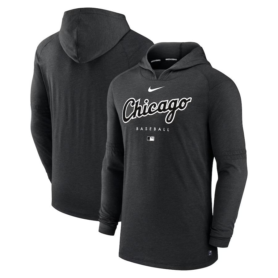 Men's Chicago White Sox Nike Heather Black Authentic Collection Early Work Tri-Blend Performance Pullover Hoodie - SUjersey01