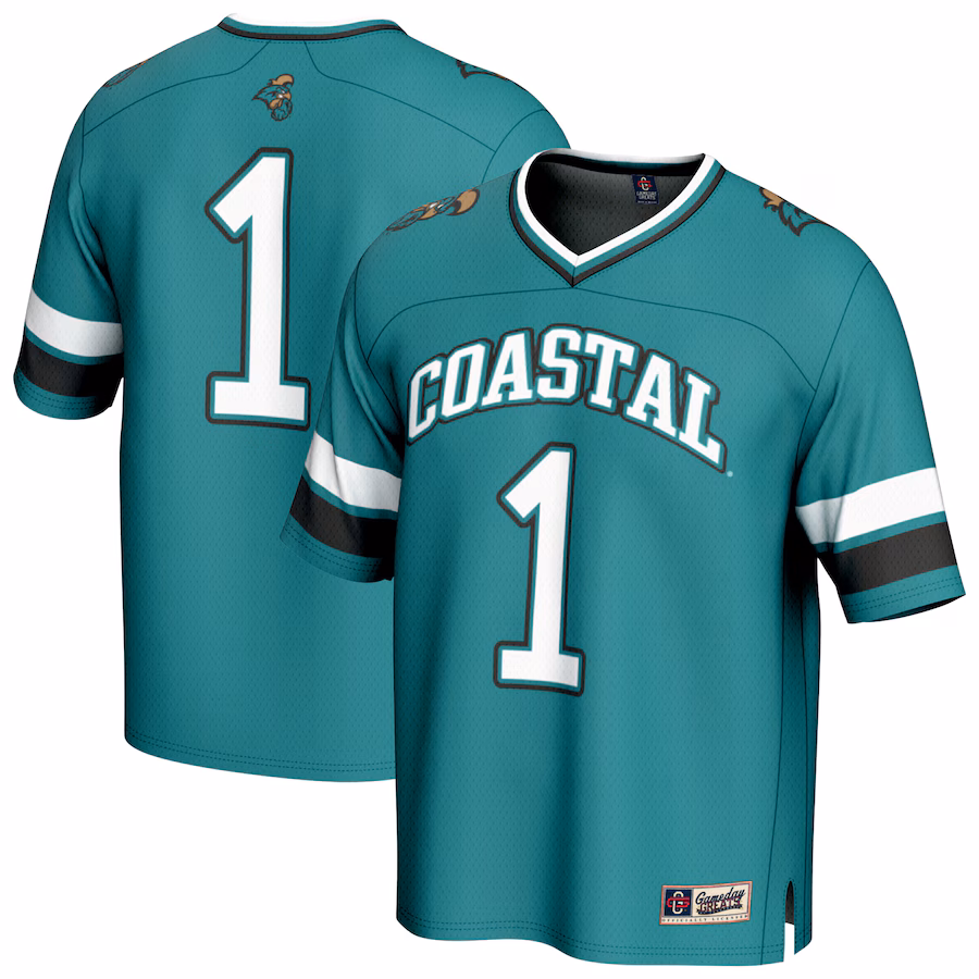 GameDay Greats #1 Teal Coastal Carolina Chanticleers Lightweight Collegiate Football Fashion Jersey - SUjersey01
