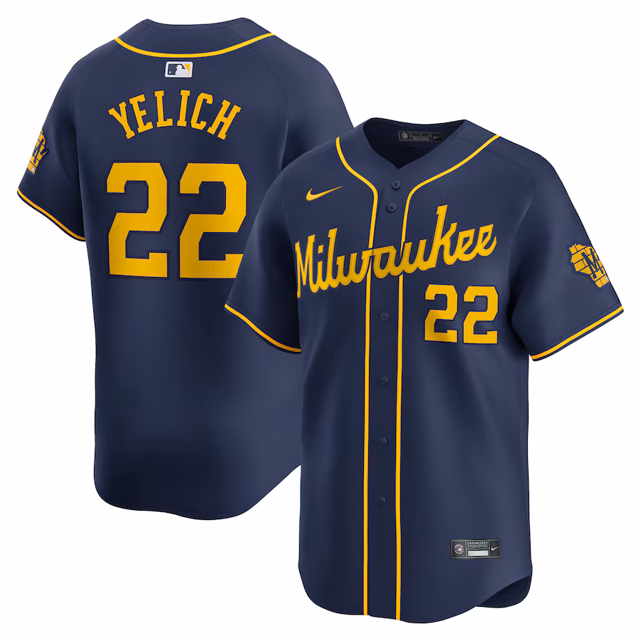 Men's Milwaukee Brewers Christian Yelich Nike Navy Alternate Limited Player Jersey - SUjersey01