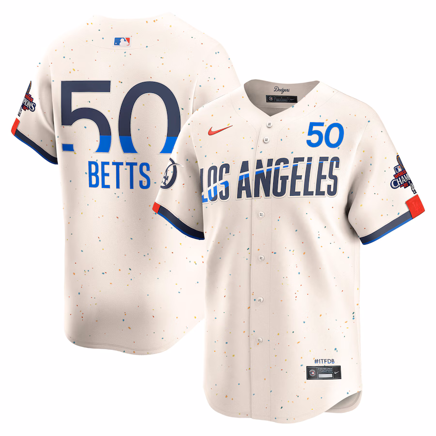 Men's Los Angeles Dodgers Mookie Betts Nike Cream 2024 World Series Champions City Connect Limited Player Jersey - SUjersey01
