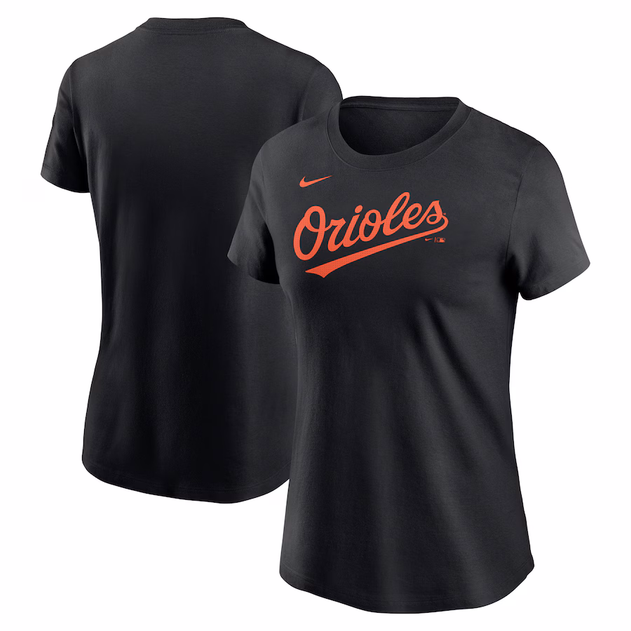Women's Baltimore Orioles Nike Black Fuse Wordmark T-Shirt - SUjersey01