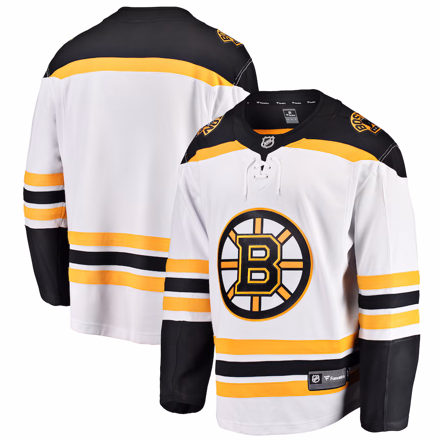 Youth Boston Bruins Fanatics White Away Breakaway Jersey - SUjersey01