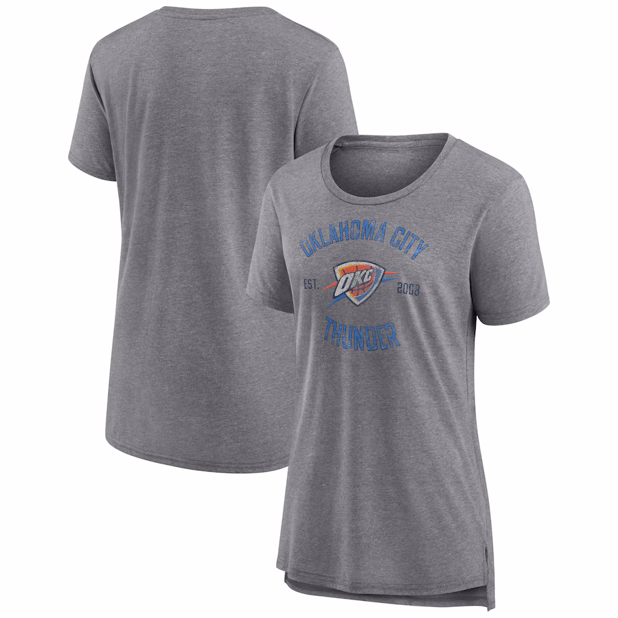Women's Oklahoma City Thunder Heather Gray Heritage Tri-Blend T-Shirt - SUjersey01