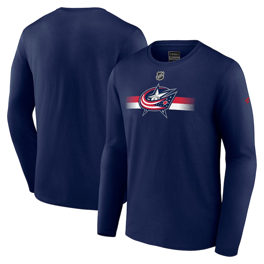 Men's Columbus Blue Jackets Fanatics Navy Authentic Pro Secondary Long Sleeve T-Shirt - SUjersey01