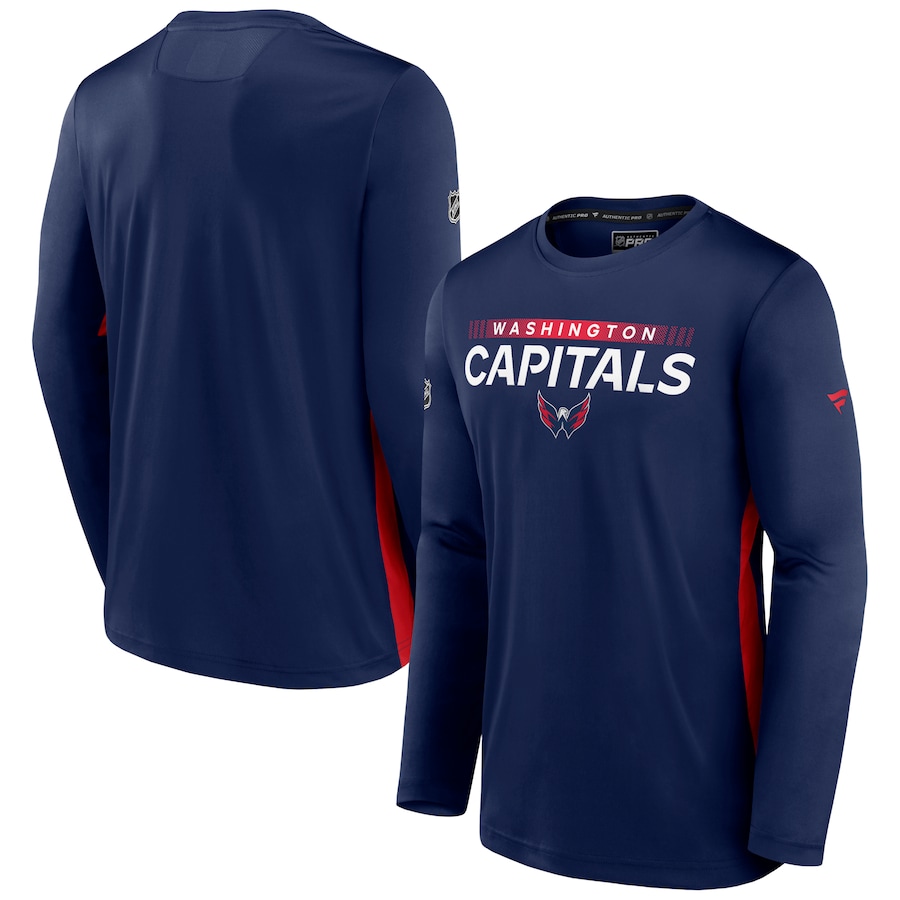 Men's Washington Capitals Fanatics Navy Authentic Pro Rink Performance Long Sleeve T-Shirt - SUjersey01