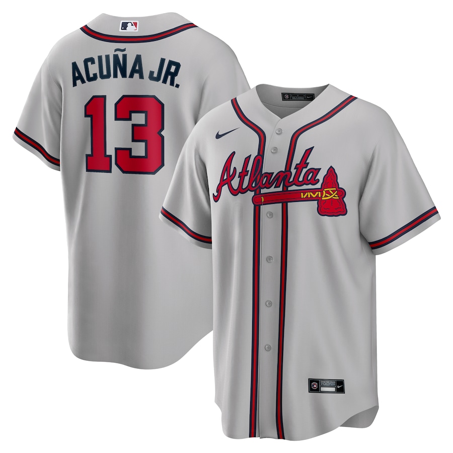 Men's Atlanta Braves Ronald Acuna Jr. Nike Gray Road Replica Player Name Jersey - SUjersey01