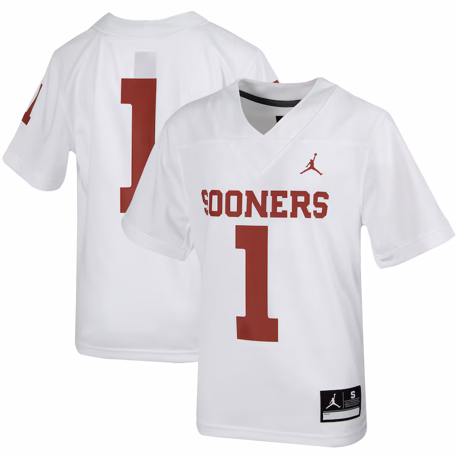 Youth Jordan Brand #1 White Oklahoma Sooners Untouchable Football Jersey - SUjersey01