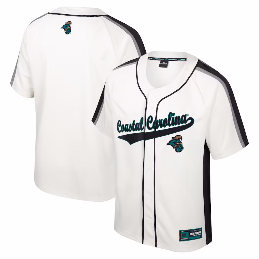 Coastal Carolina Chanticleers Colosseum Ruth Button-Up Baseball Jersey - Cream - SUjersey01