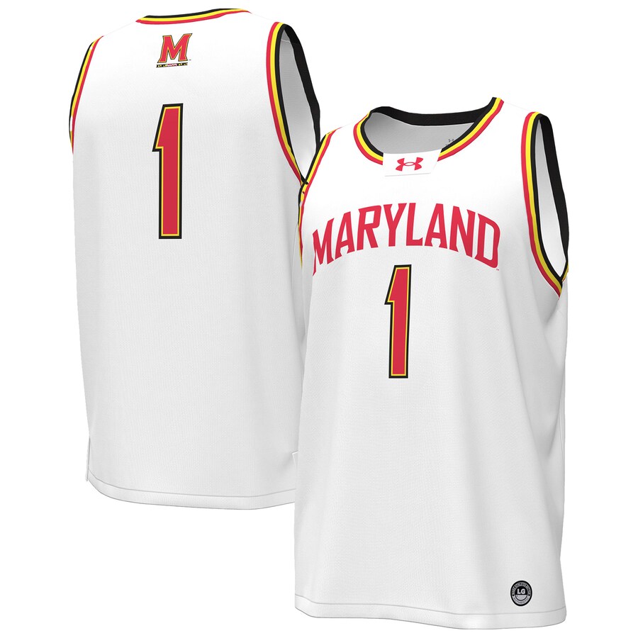 Men's Under Armour #1 White Maryland Terrapins Replica Basketball Jersey - SUjersey01