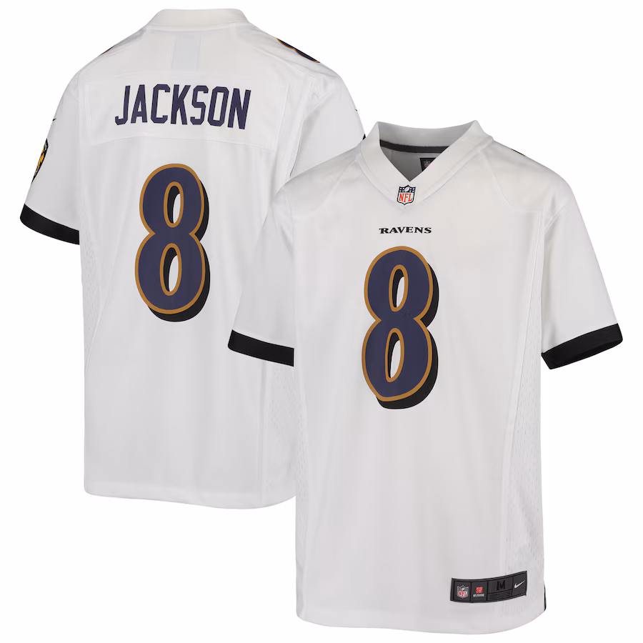 Youth Baltimore Ravens Lamar Jackson Nike White Game Jersey - SUjersey01