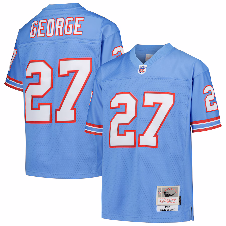 Youth Houston Oilers Eddie George Mitchell & Ness Light Blue Gridiron Classics 1997 Retired Player Legacy Jersey - SUjersey01