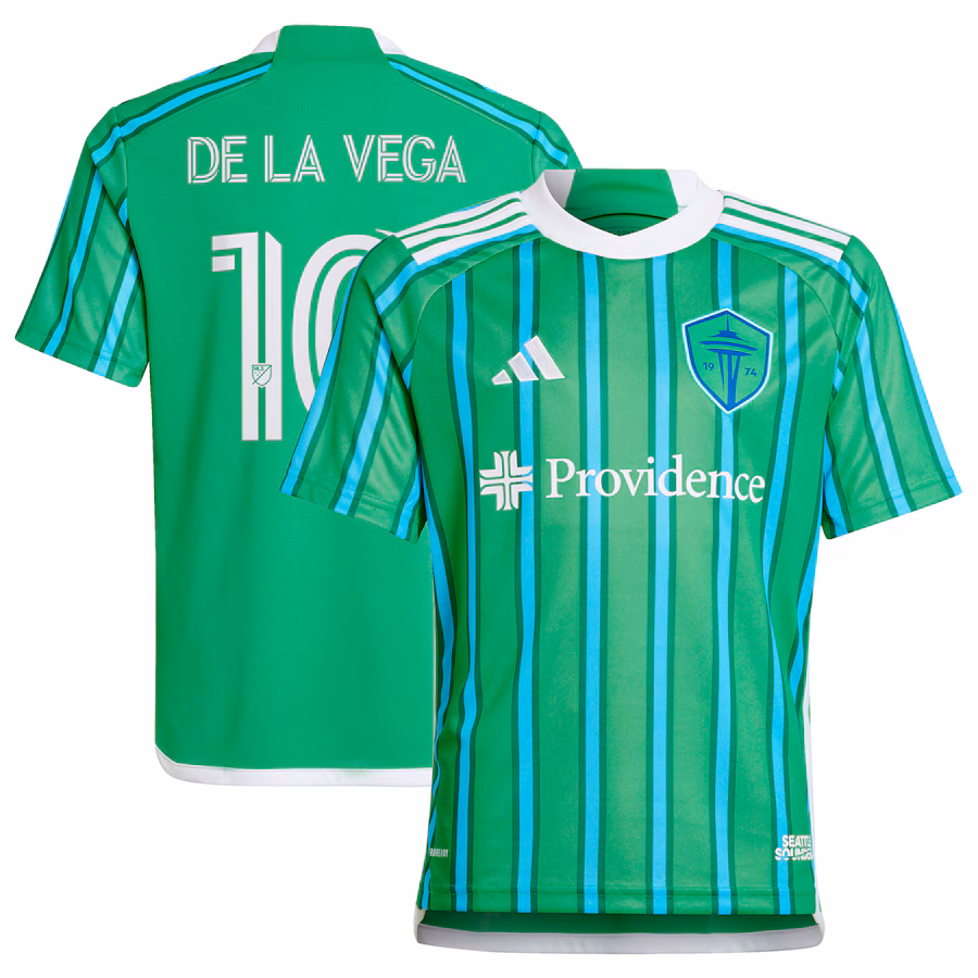 Youth Seattle Sounders FC Pedro de la Vega adidas Green 2024 The Anniversary Kit Replica Player Jersey - SUjersey01