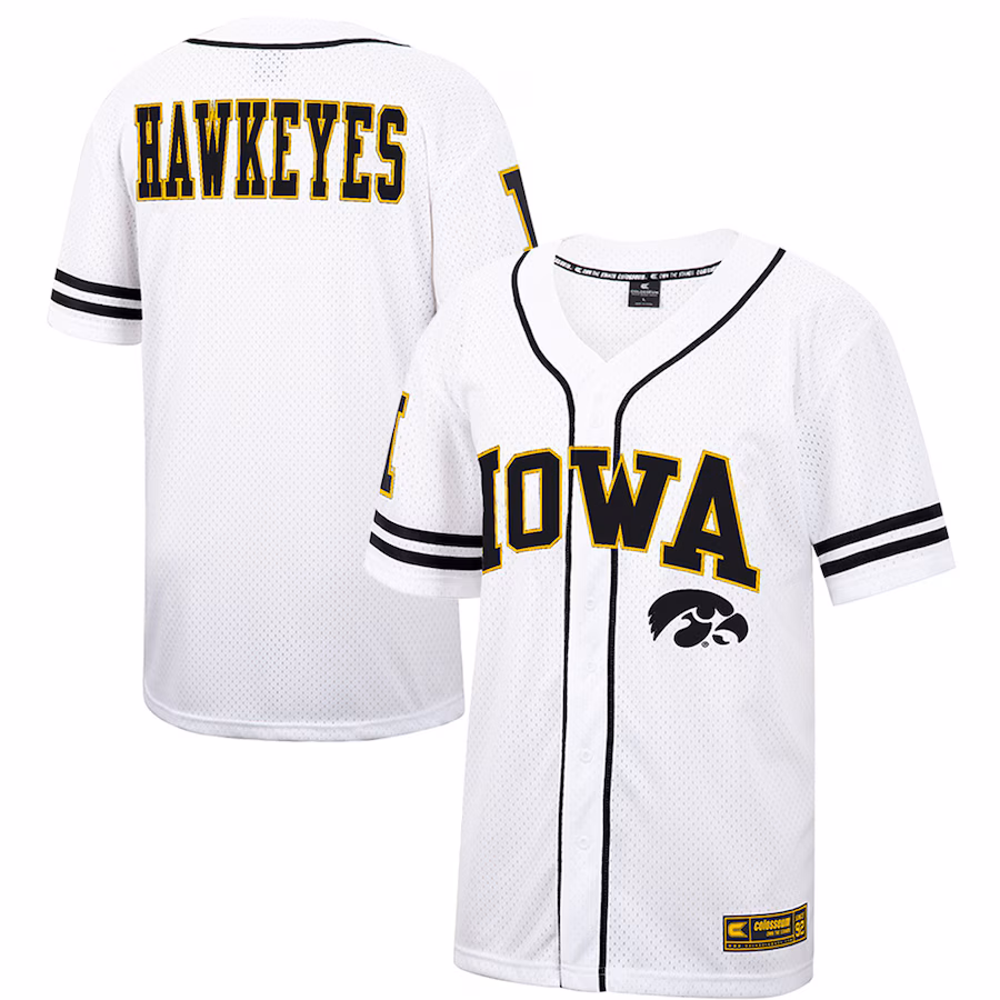 Men's Colosseum White Iowa Hawkeyes Free Spirited Mesh Button-Up Baseball Jersey - SUjersey01