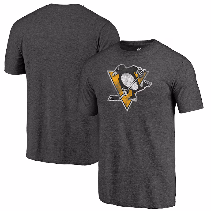 Men's Pittsburgh Penguins Charcoal Distressed Logo Tri-Blend T-Shirt - SUjersey01