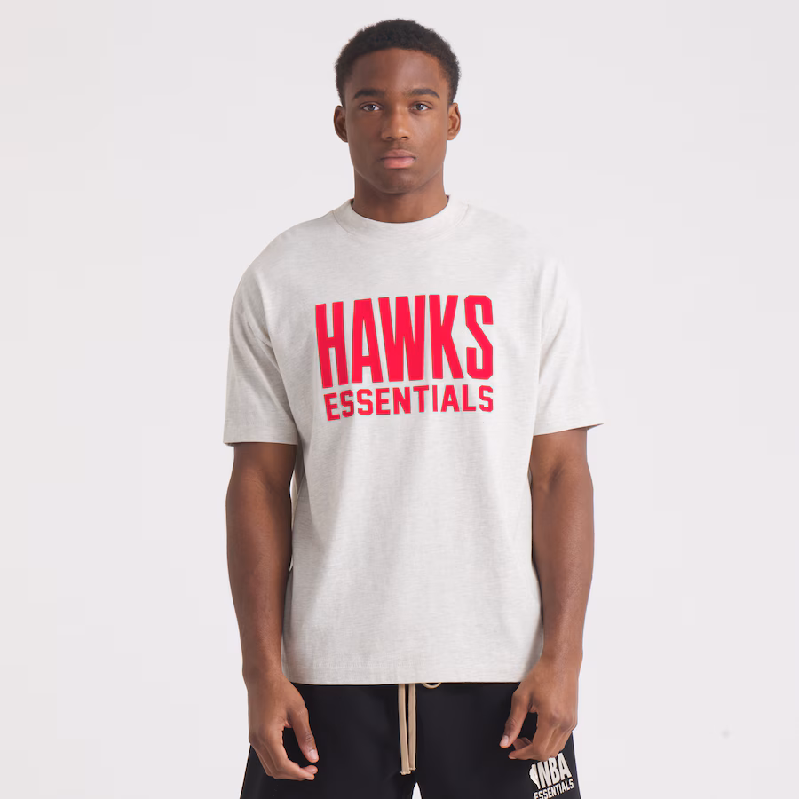 Unisex Atlanta Hawks Fear of God Heather Gray NBA x ESSENTIALS T-Shirt - SUjersey01