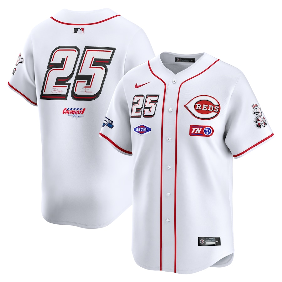 Men's Cincinnati Reds #25 Nike White 2025 MLB Speedway Classic Home Limited Jersey - SUjersey01