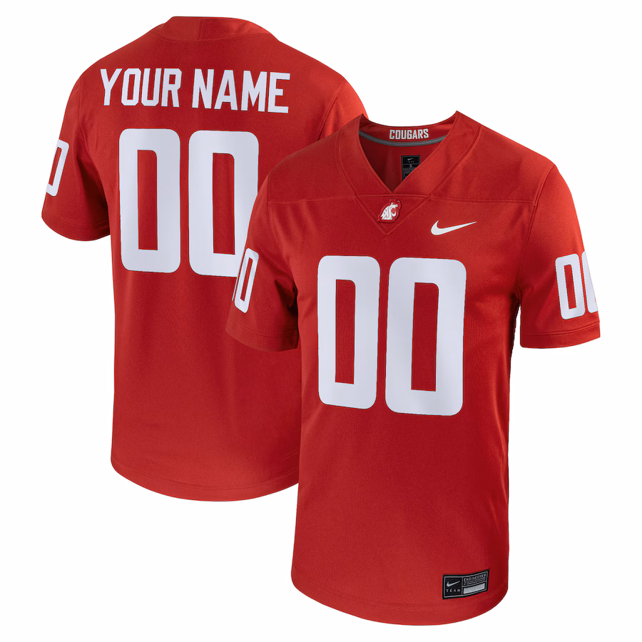 Men's Nike  Crimson Washington State Cougars Football Custom Game Jersey - SUjersey01