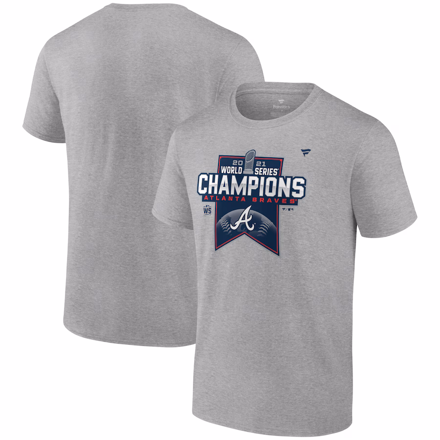 Men's Atlanta Braves Fanatics Heathered Gray 2021 World Series Champions Locker Room T-Shirt - SUjersey01