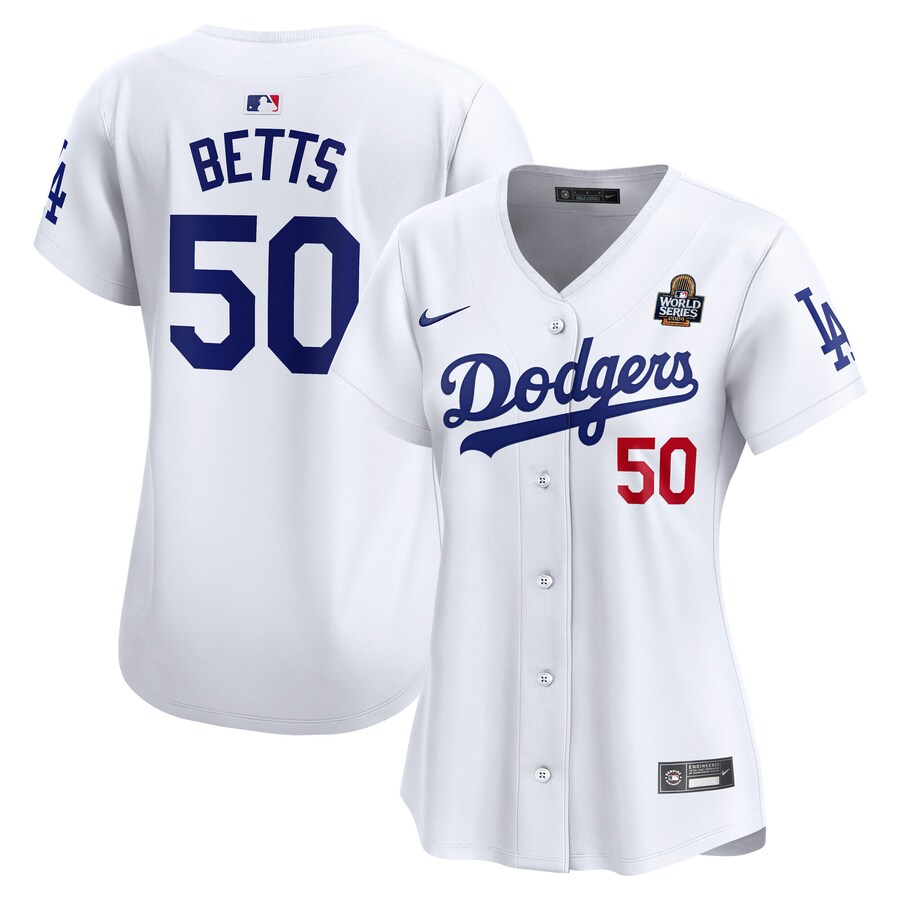 Women's Los Angeles Dodgers Mookie Betts Nike White 2024 World Series Home Limited Player Jersey - SUjersey01