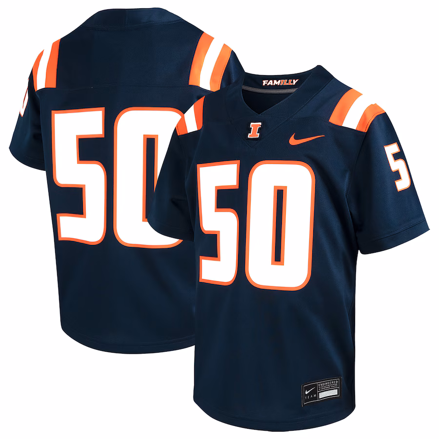 #50 Illinois Fighting Illini Nike Youth Game Jersey - Navy - SUjersey01