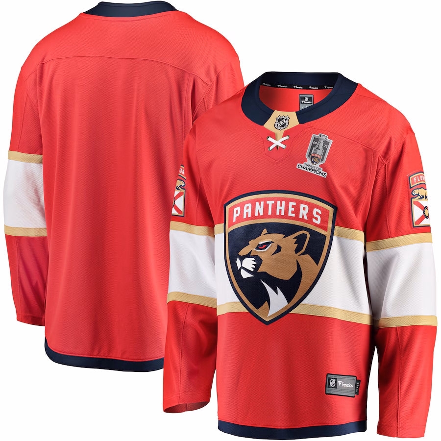 Men's Florida Panthers Fanatics Red Home 2024 Stanley Cup Champions Breakaway Jersey - SUjersey01