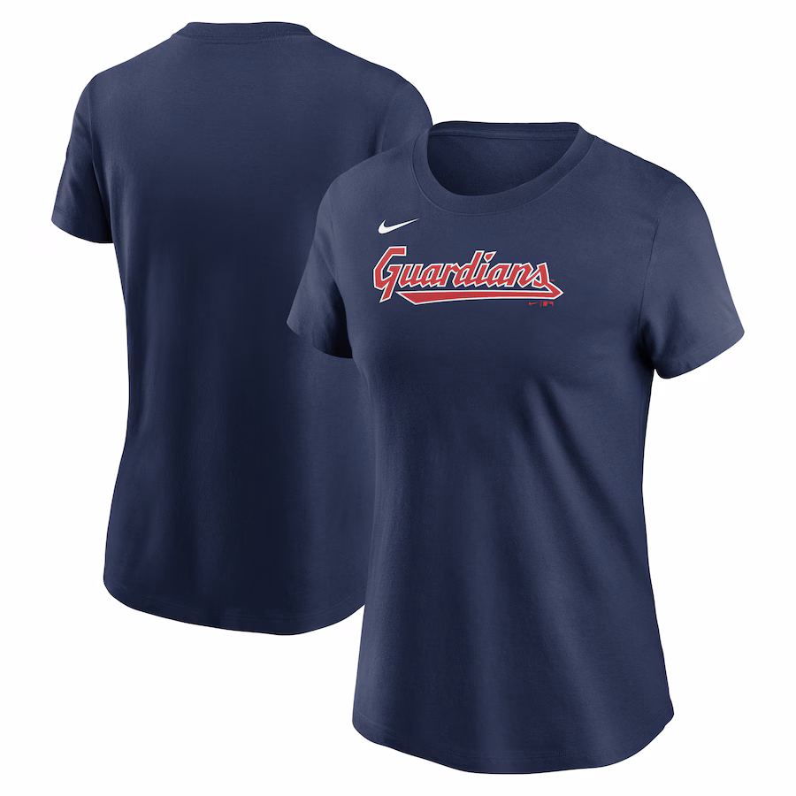 Women's Cleveland Guardians Nike Navy Fuse Wordmark T-Shirt - SUjersey01