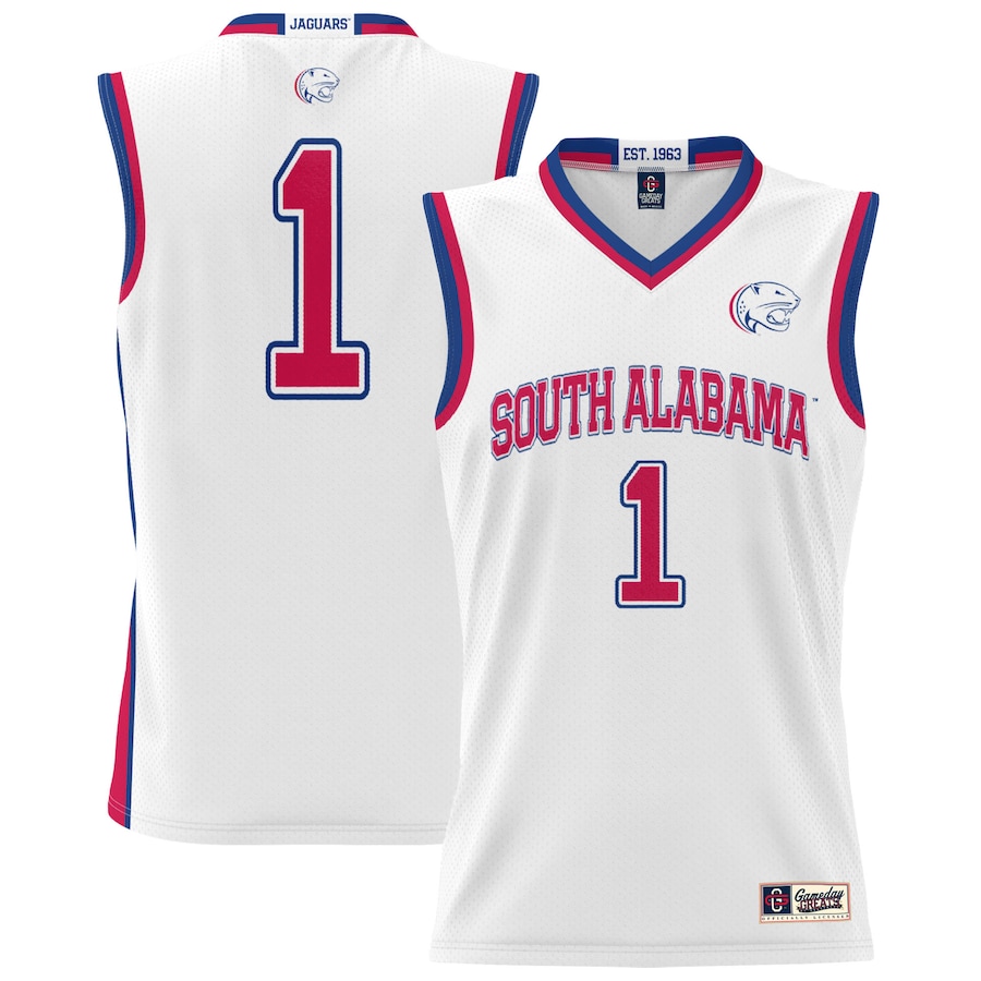 #1 South Alabama Jaguars GameDay Greats Youth Lightweight Basketball Jersey - White - SUjersey01