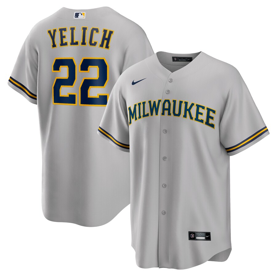 Men's Milwaukee Brewers Christian Yelich Nike Gray Alternate Replica Player Jersey - SUjersey01