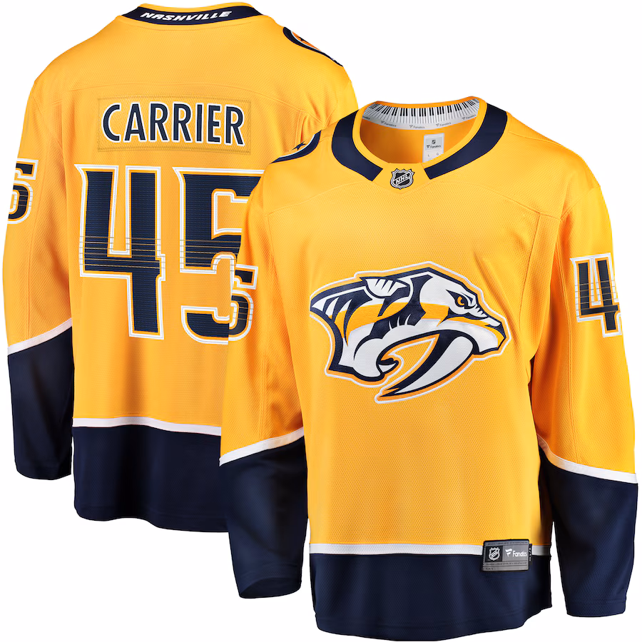 Men's Nashville Predators Alexandre Carrier Fanatics Gold Premier Breakaway Player Jersey - SUjersey01
