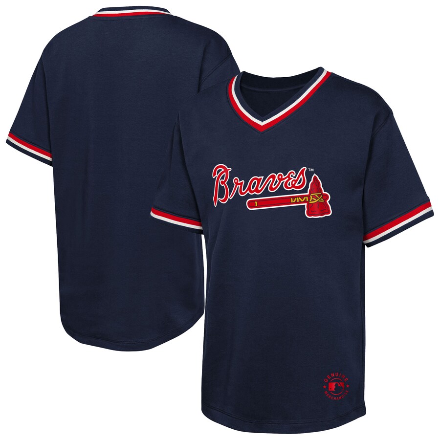 Youth Atlanta Braves Navy Relief Pitcher V-Neck T-Shirt - SUjersey01