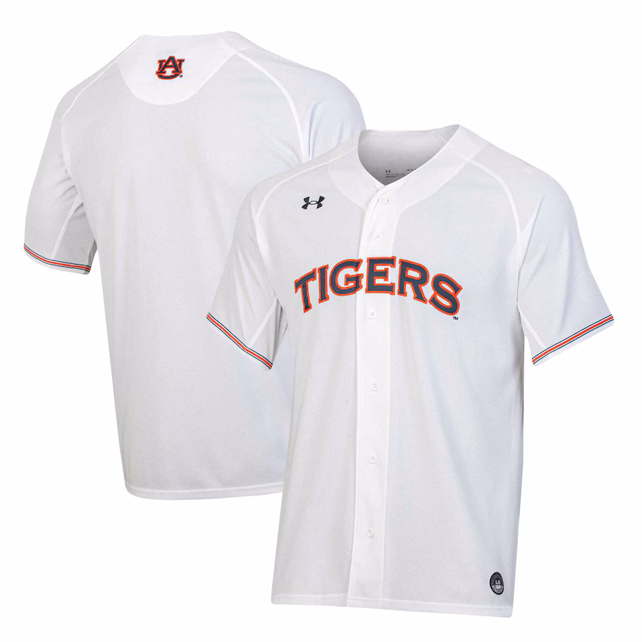 Men's Under Armour White Auburn Tigers Softball Button-Up V-Neck Jersey - SUjersey01