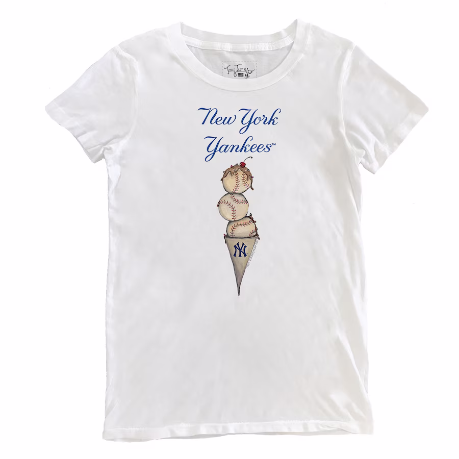 Women's New York Yankees Tiny Turnip White Triple Scoop T-Shirt - SUjersey01
